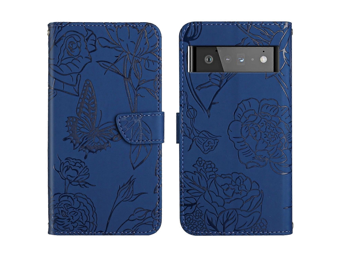 Capa De Couro Com Relevo E Textura De Borboleta E Peônia Para Google Pixel 6 Pro