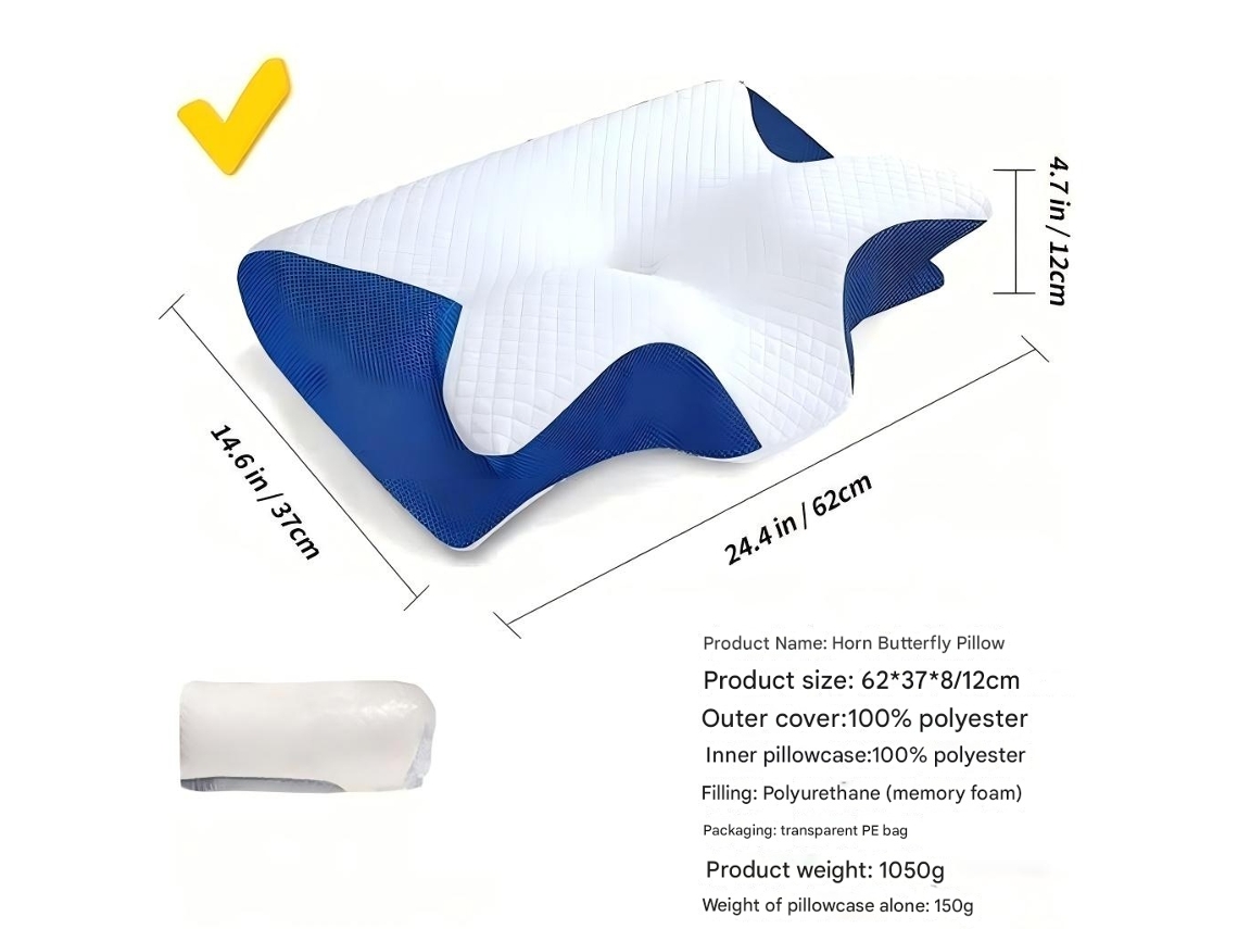 Lurelia Travesseiro Cervical, 1 Unidade, Espuma Viscoelástica, Ergonómico, Ortopédico, Capa Lavável, Para Dormir De Lado, Azul