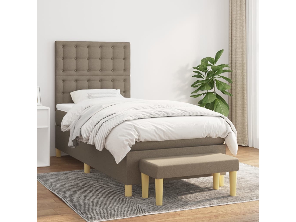 Cama Com Molas/colchão 100x200 Cm Tecido Cinza-acastanhado
