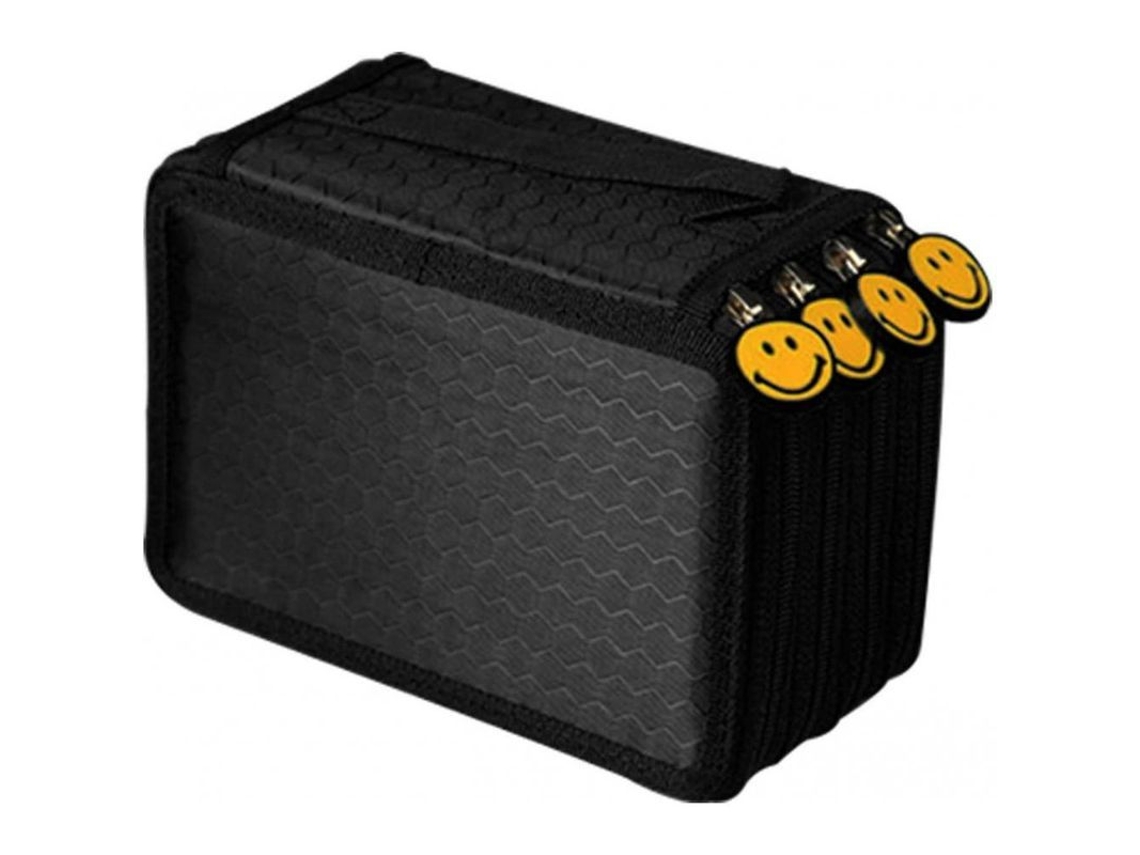 2026rebe estuche de Lápices Negro Con 4 Compartimentos Y Cremalleras para 72 Bolígrafos Lmq Oxford 19.5x12x7.5cm Negro