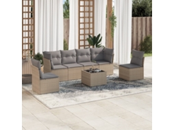 Vidaxl 7 Pcs Conjunto De Sofás P/ Jardim Com Almofadões Vime Pe Bege