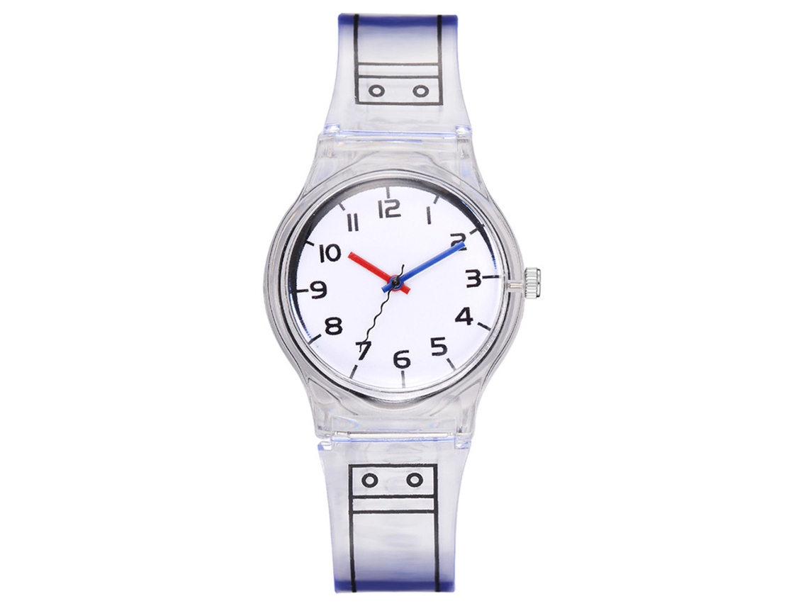 Relógio de quartzo casual e moderno com pulseira de silicone transparente para estudantes (preto)