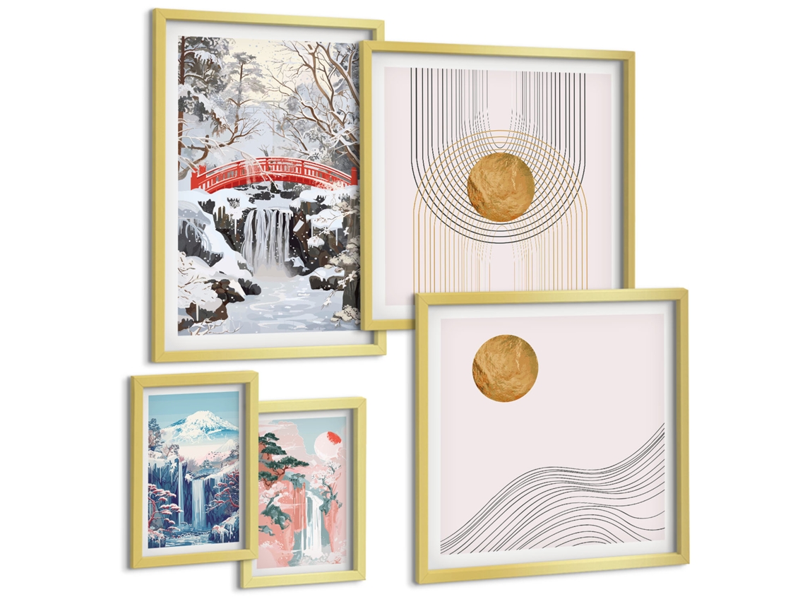 Quadros Decorativos Para Parede Limoeiros Em Vasos Moldura Dourada Quadros Para O Escritório Espelharte (conjunto De 5 Imagens)
