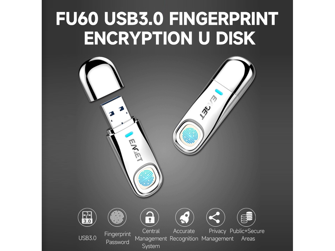 Jinwei eaget Fu60 128gb Pen Drive Usb3.0 com Criptografia por Impressão Digital