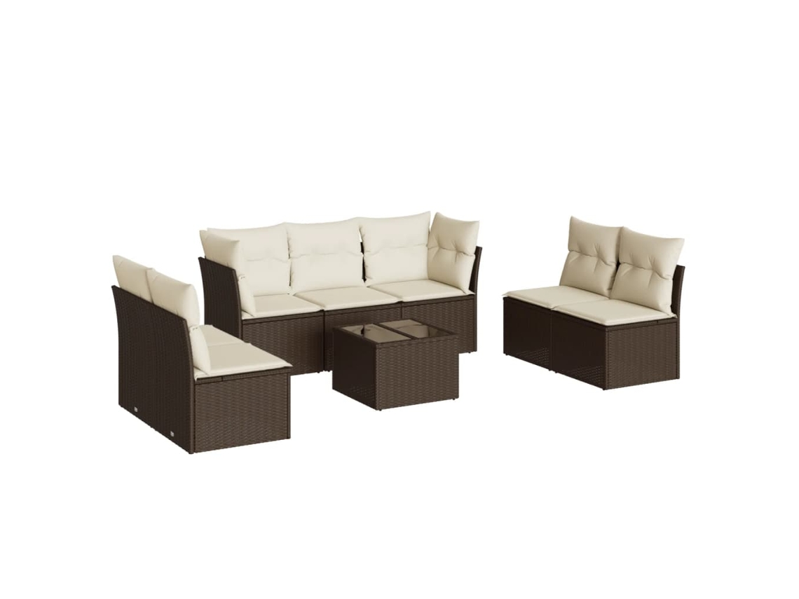 Conjunto de 8 Sofás de Jardim com Almofadões Vime Pe Castanho MAISON EXCLUSIVE (8 pcs)