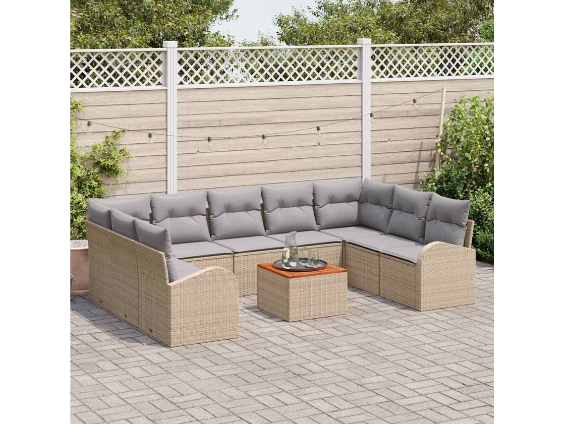 Vidaxl Conjunto De Sofá De Jardim 10 Unid. Bege E Cinza Claro Vime Pe