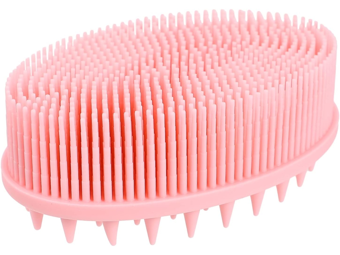 Escova De Silicone Dupla Face Para Banho, Escova Corporal Para Limpeza E Lavagem Com Shampoo, Rosa