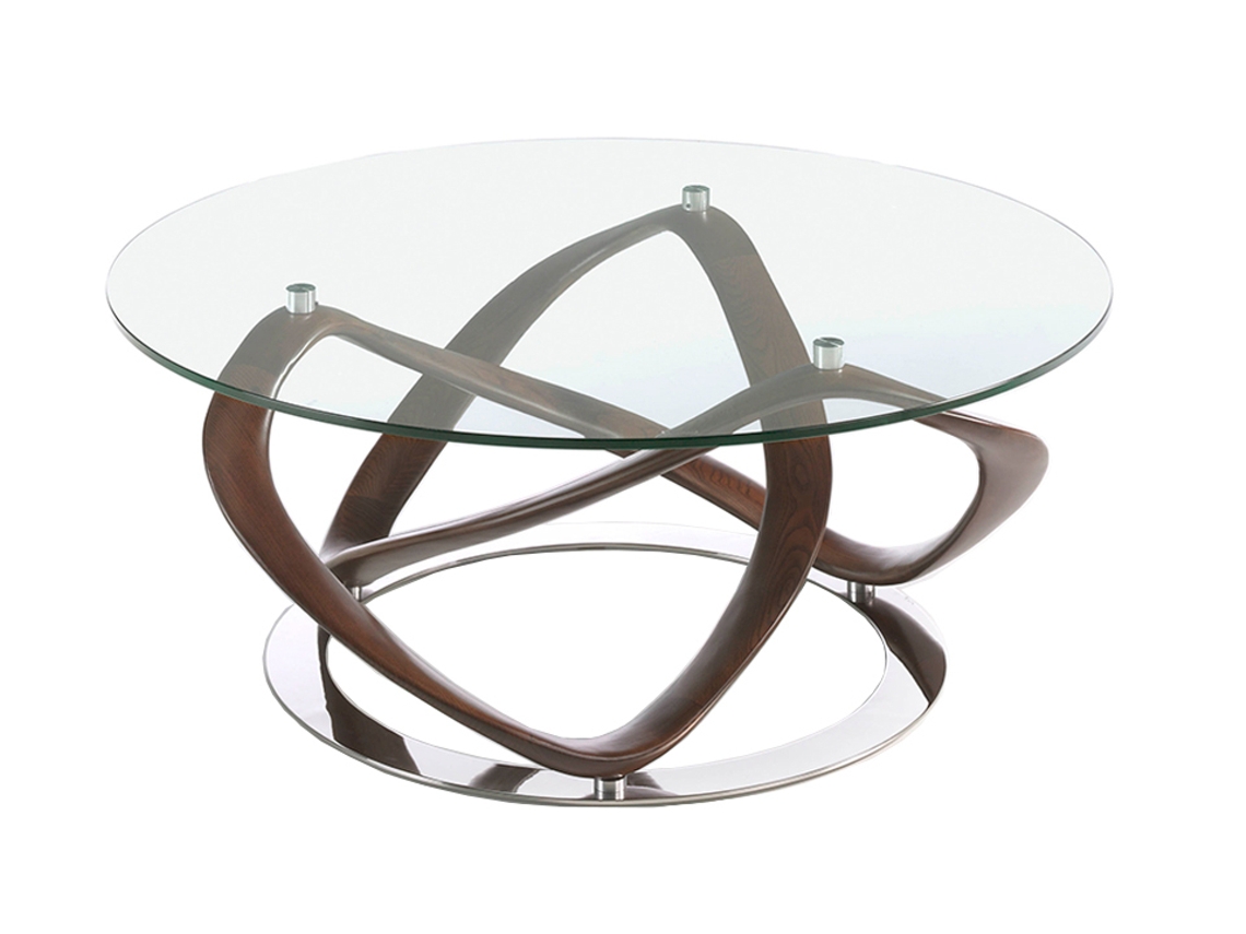 Mesa de Apoio ANGEL CERDÁ 2064 (Vidro, Nogueira, Aço inoxidável cromado - Ø100 x 39 cm)