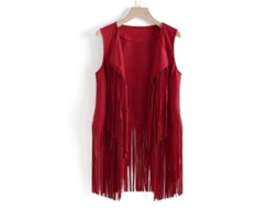 2026 colete Feminino Sem Mangas com Franja 70s Hippie Couro Falso Suede Jaqueta Cardigans