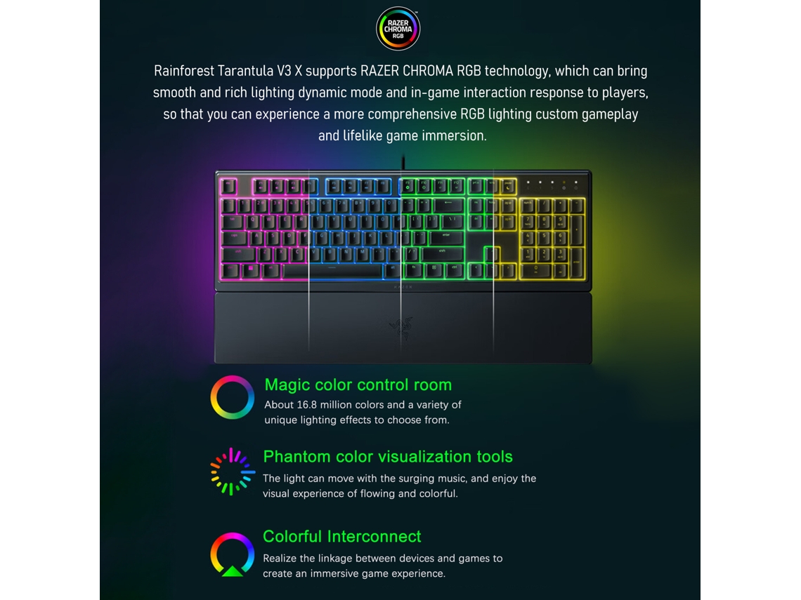 Teclado Mecânico Para Jogos Rgb Razer V3x Com 104 Teclas, Apoio De Punho Removível E Conexão Usb Fio