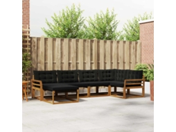 Vidaxl Conjunto De Sofás Para Exterior 6 Unid. Natural E Preto