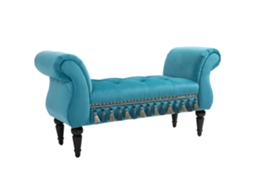 Banco Estofado Luxo Poliéster Espuma Azul 117x40x58 Cm Elegante
