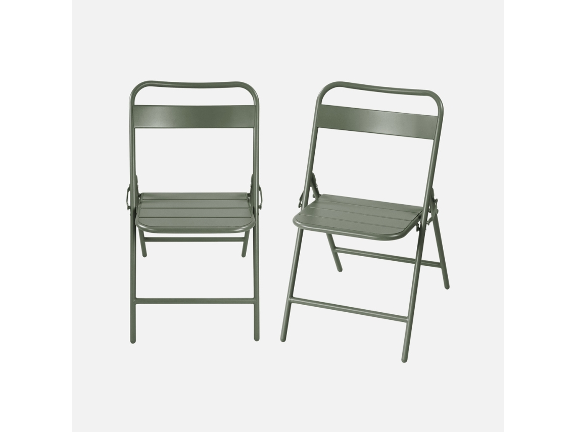 Cadeira De Jardim Bistrô Dobrável Em Aço, Set De 2, Verde Caqui