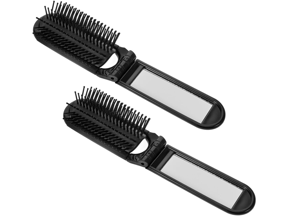 Conjunto De 2 Escovas Cabelo Dobráveis Para Viagem Com Espelho, Para Homens E Mulheres Mini Escova De Cabelo Compacta Em