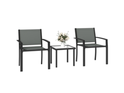 Conjunto De Mesa E Cadeiras Externas, Cor Cinza Claro, Em Aço E Vidro, Para Terraço E Exterior, Com 3 Peças Com 2 De Têxtil, Temperado