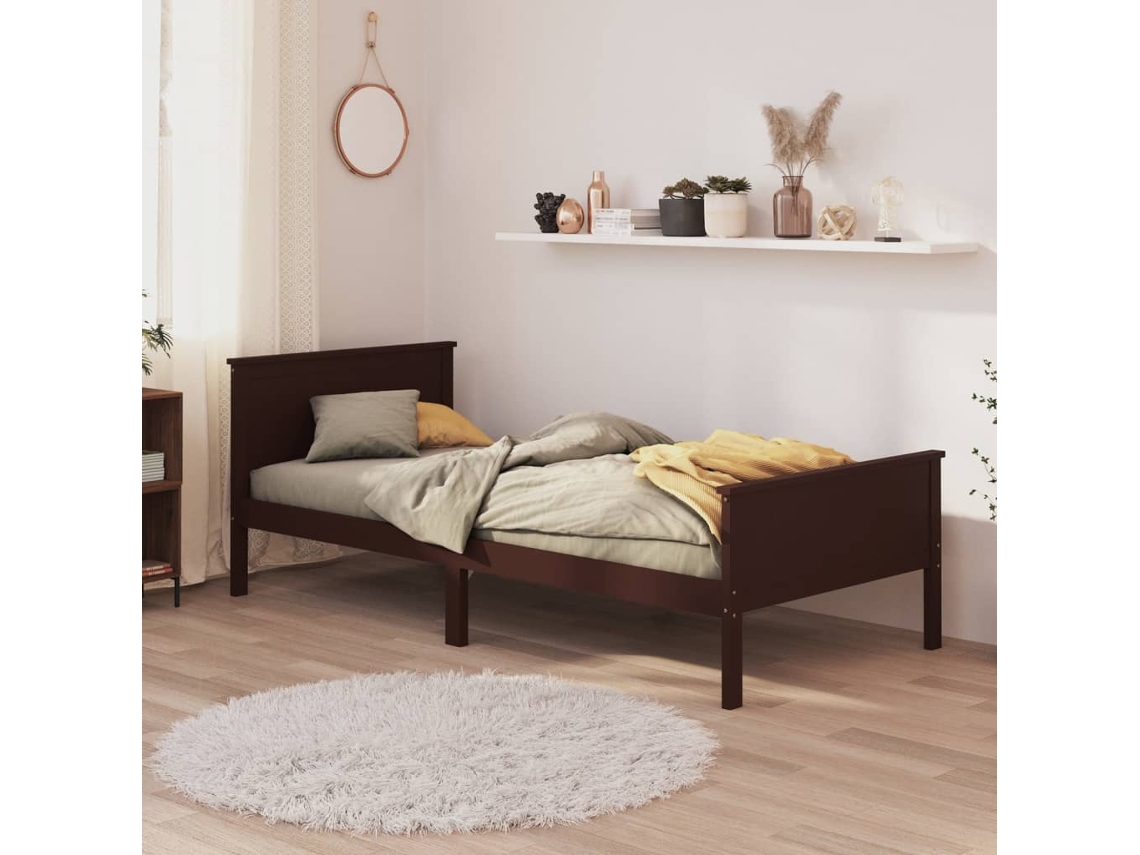 Estrutura De Cama 90x200 Cm Pinho Maciço Castanho-escuro