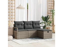 Vidaxl Conjunto De Sofá De Jardim 4 Unid. Cinzeto Vime Pe