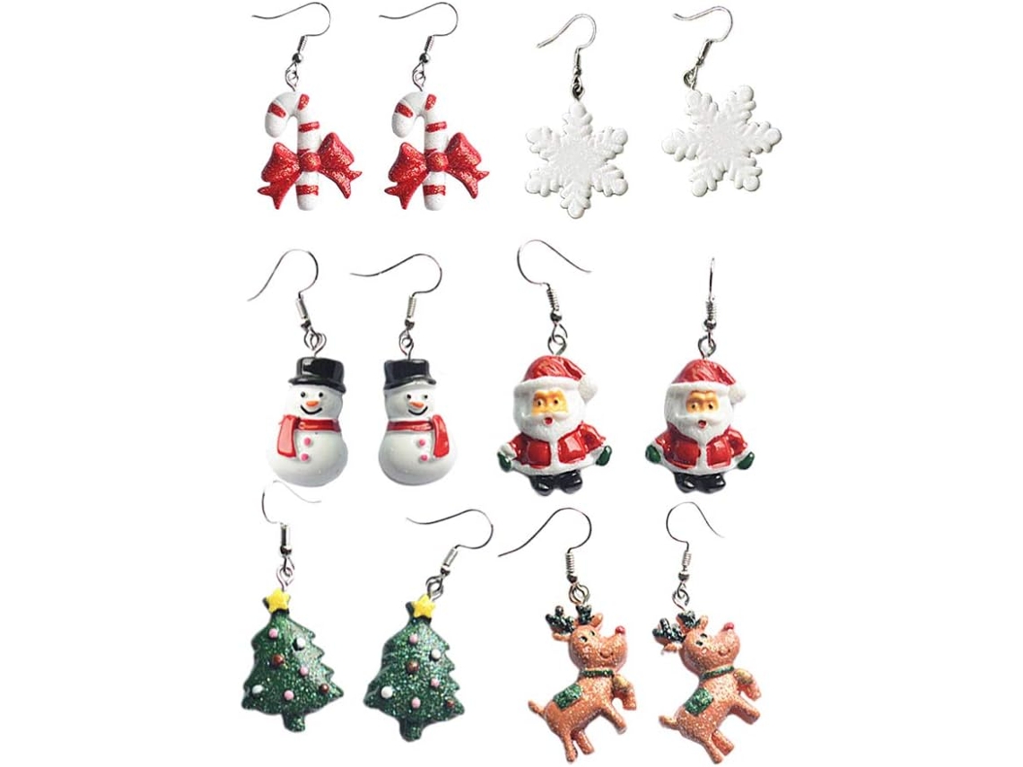 Nuobesty De 6 Pares De Brincos Pendentes Com Estampas Natalinas E Criativas Para Mulheres E Meninas - Neve