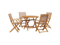 Conjunto 5 jantar jardim tecido/madeira VIDAXL cinza-acastanhado