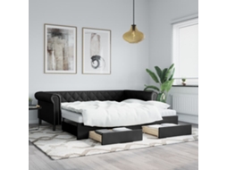 Vidaxl Sofá cama C/ Gavetão e Gavetas 90x200 Cm Couro Artificial Preto