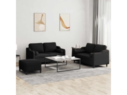 Vidaxl 3 Pcs Conjunto De Sofás Com Almofadas Tecido Preto