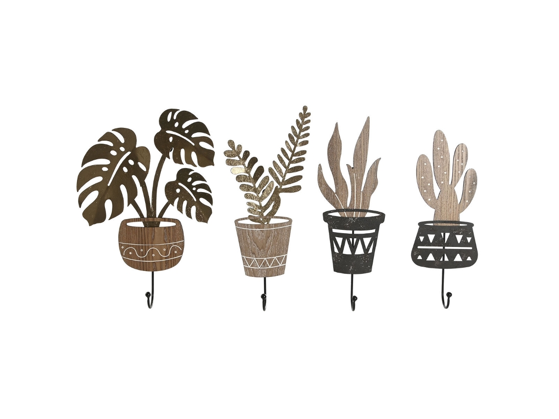 Bengaleiro De Parede Home Esprit Natural Metal Madeira Mdf 16 X 4 X 30 Cm (4 Unidades)