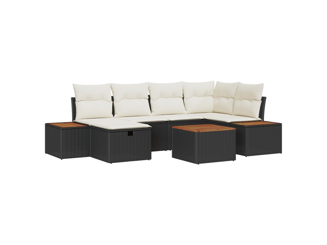 Conjunto 7 Conjunto De Sofá De Jardim Vidaxl Preto Vime Pe (55 X 62 X 69 Cm)