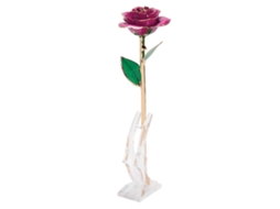Rosa Dourada Decorativa Pratada 24k Com Suporte