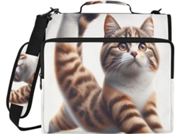 Bolsa Organizadora Fofa Com Estampa De Gatinho Praticando Yoga, Pasta Com Zíper E Compartimento Fichário De 3 Argolas