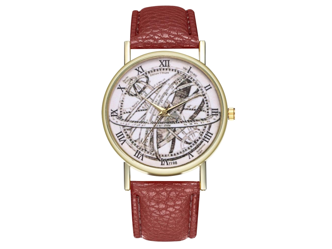 Reloj De Cuarzo Con Correa De Cuero Pu Dial Numeros Romanos Unisex Café Zhoulianfa