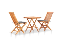 Vidaxl Conjunto Bistrô C/ Almofadões Cinzentos 3 Pcs Teca Maciça