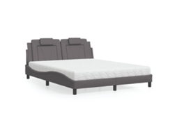 Cama Com Colchão 160x200 Cm Couro Artificial Cinzento