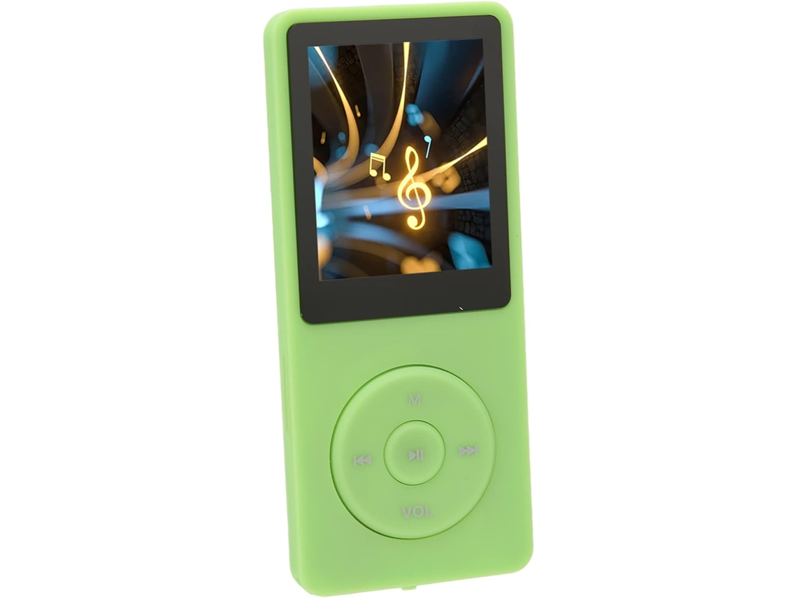 Reprodutor de MP3/MP4 de 8 GB, disponível nas cores preto, branco, rosa e verde. Tela de 1,8 polegadas com porta de expansão para gravação de cursos.