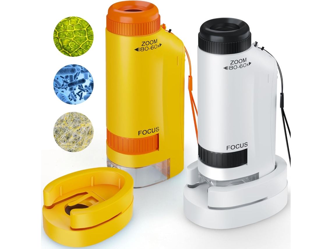 Microscópio Portátil para Crianças com Zoom de 60x e 180x, para Crianças de 3 a 10 Anos Ou Mais BRILVIBERA (amarelo e Branco)