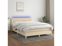 Vidaxl Cama Box Spring C/ Colchão e Led 140x200 Cm Tecido Cor Creme