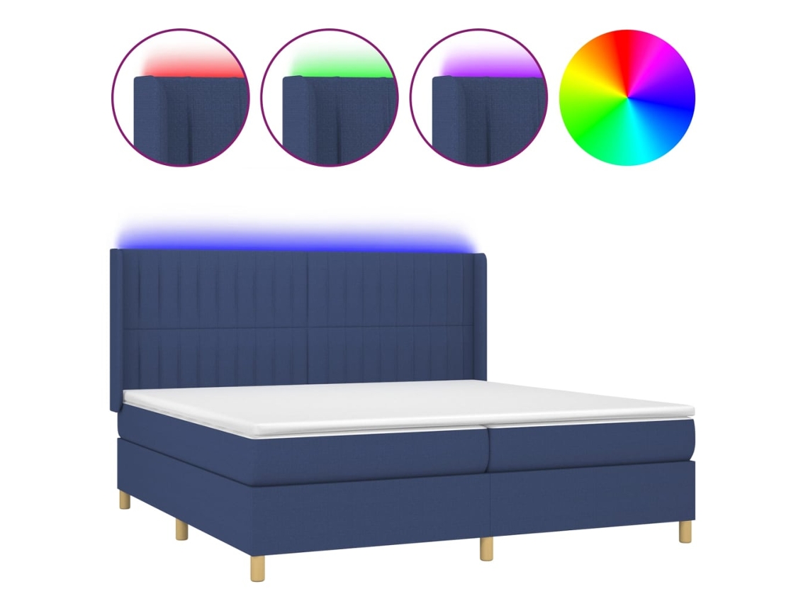 Cama Box Spring com Colchão e Led Tecido Azul MAISON EXCLUSIVE (200x200 cm)