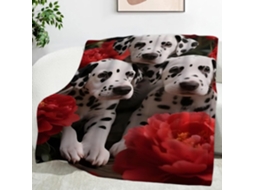 Manta com Estampa de Flores Vermelhas e Dálmatas 130x150 Cm Multifuncional Macia Aconchegante em Flanela Ideal