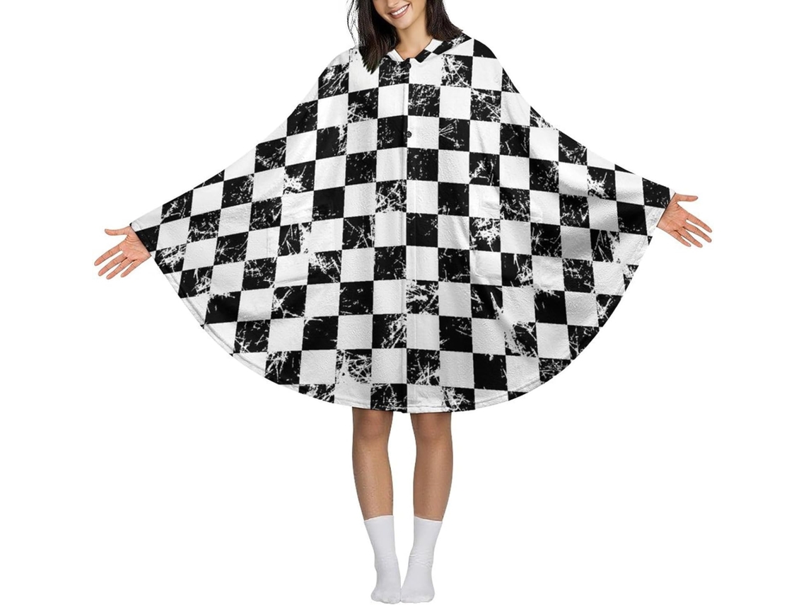 Manta com Capuz Xadrez Preto e Branco S/MARCA
