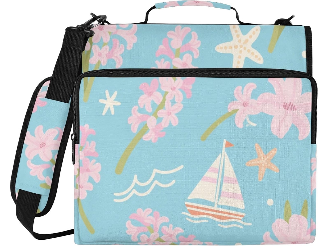 Pasta de 3 Argolas Elegante com Bolsos Extras e Alça Ombro Impermeável Ideal para Escritório, Escola Tapetes