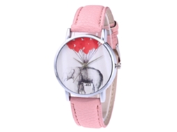 Relógio de Quartzo com Pulseira de Couro Padrão de Elefante Universal Simples Decorativo Rosa