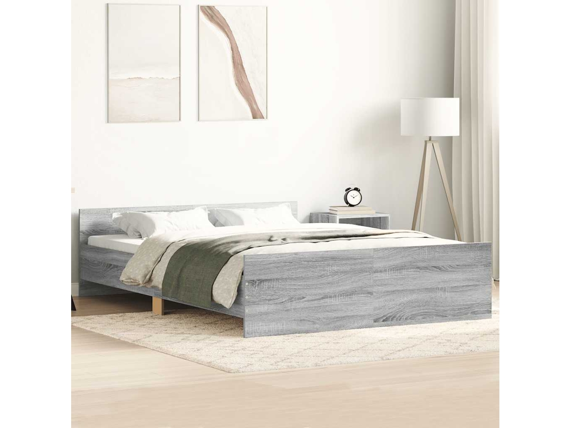 Vidaxl Estrutura De Cama C/ Painéis De Cabeceira E Pés Cinzento Sonoma