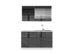 Cozinha Fame-Line, 140 cm, Mármore PT, Antracite brilhante/branco, Vicco