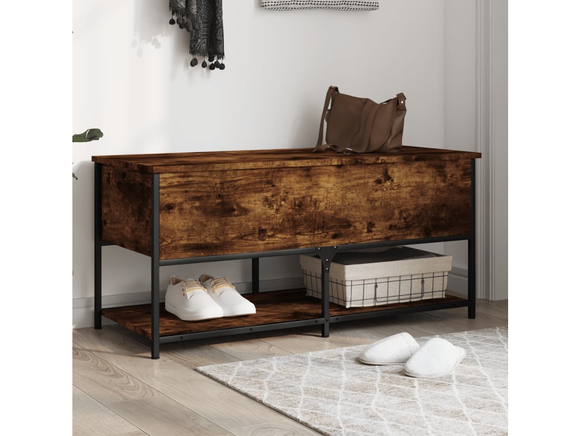 Vidaxl Banco Arrumação 100x42,5x47cm Derivados Madeira Carvalho Fumado