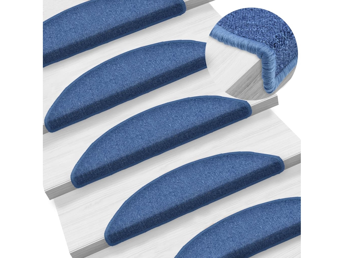 Vidaxl Tapetes De Escada 10 Peças 56x17x3 Cm Azul Semicircular