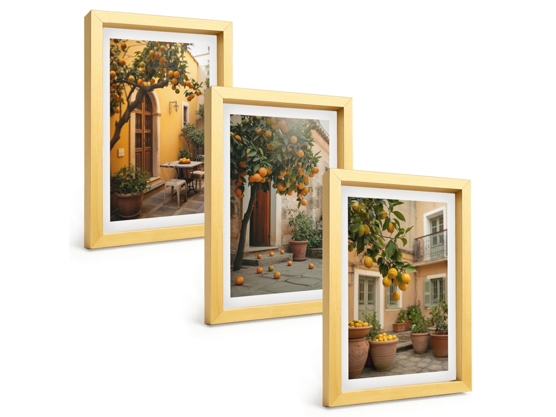 Pinturas Murais Modernasjardim, Frutas Cítricas E Sol Moldura Dourada Fotos Para O Corredor Espelharte (3 Peças 20x30 Cm)