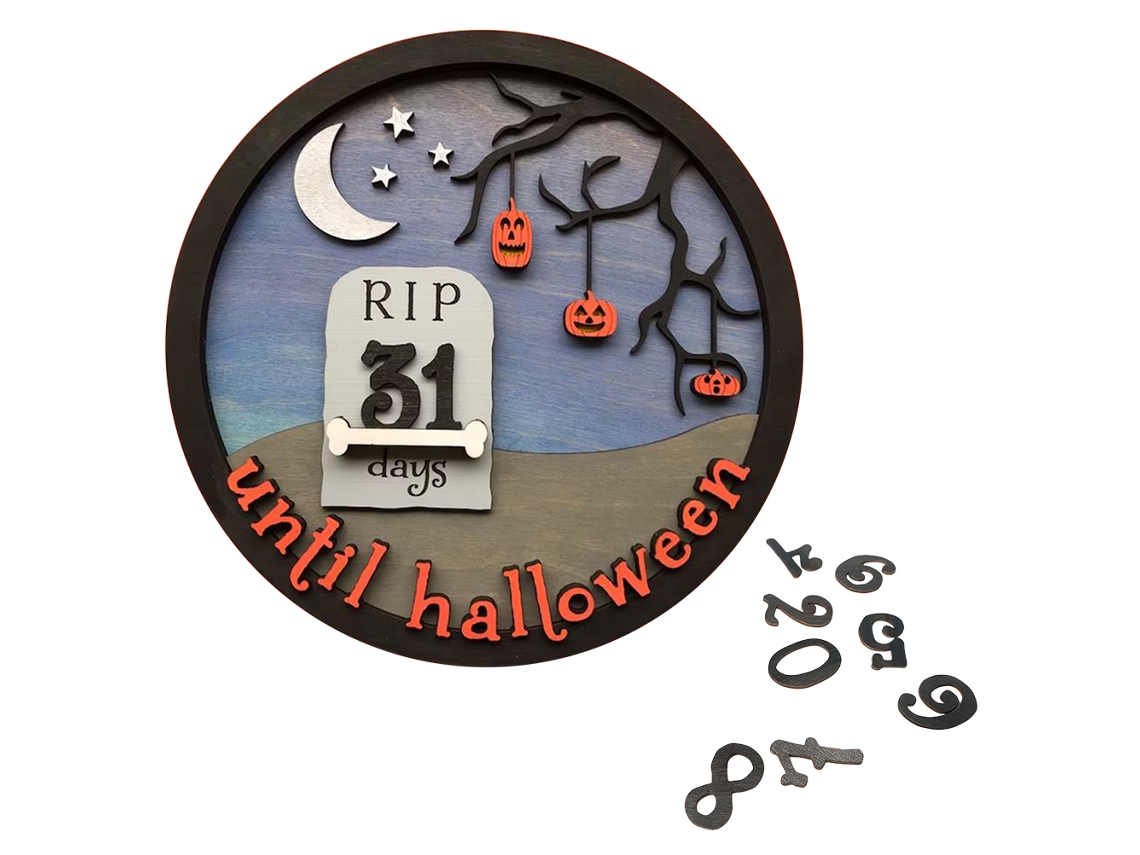 Calendário Madeira para o Halloween, Decoração de Mesa LAXISCREED