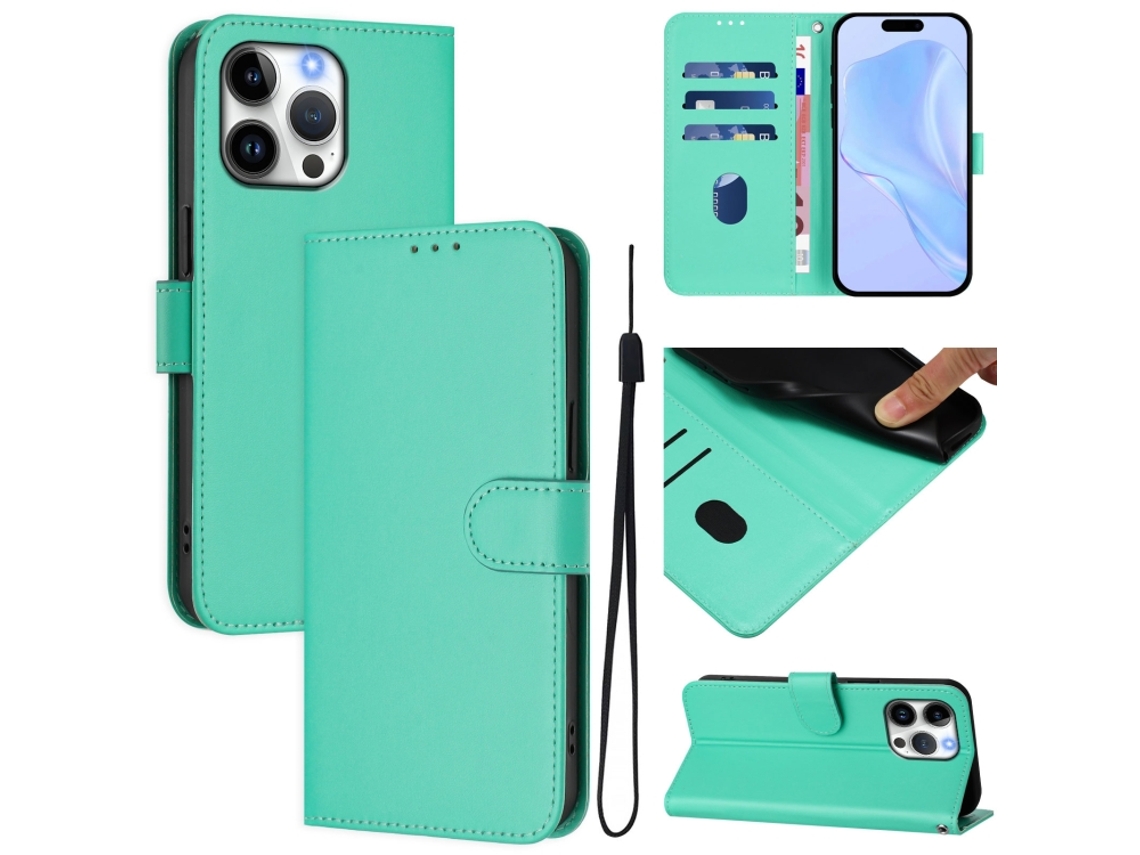 Capa De Couro Sintético Para Iphone 16 Pro Max - Toque Suave - Cor Sólida - Com Cordão