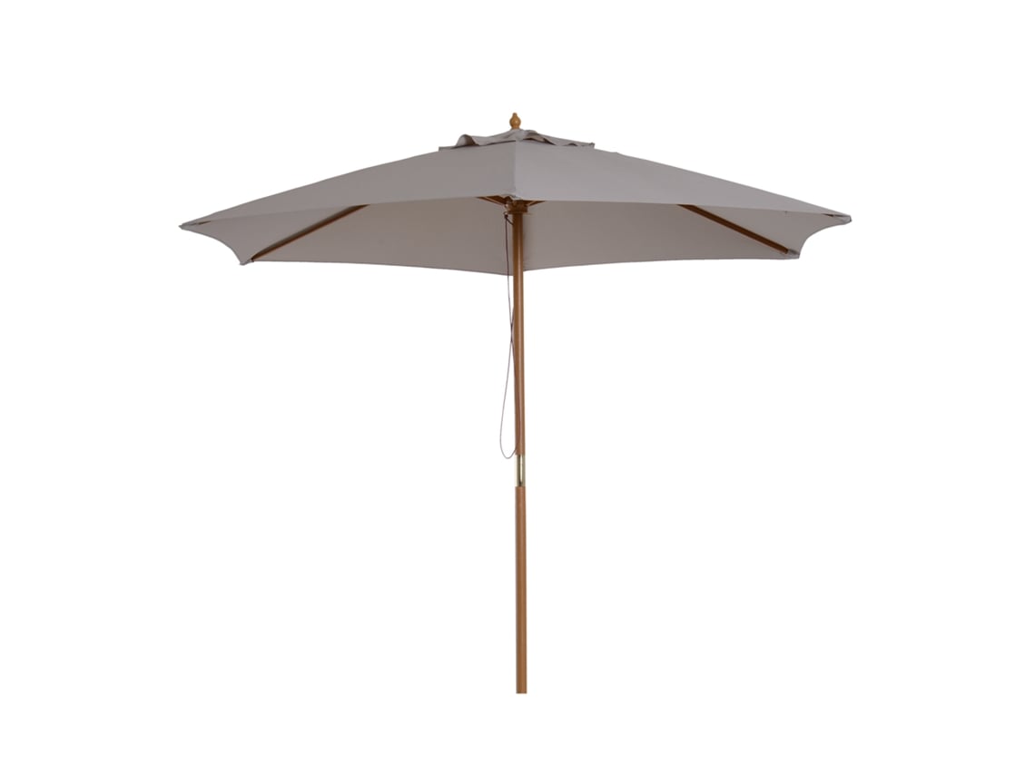 Chapéu de Sol de Madeira Ø250x230 Cm para Exterior com 6 Hastes Sistema de Corda, Portátil Cinza ORBITRA COMMERCE