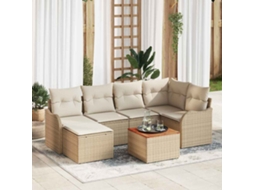 Vidaxl Conjunto De Sofá De Jardim 7 Unid. Bege E Creme Vime Pe