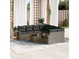 Vidaxl 9 Pcs Conjunto Sofás P/ Jardim Com Almofadões Vime Pe Cinzento